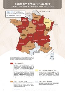Carte des régions engagées contre les paradis fiscaux au 1er juillet 2012