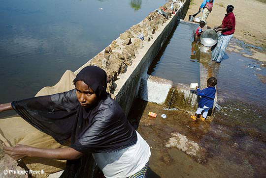Timbi Madina. Réserve d’eau construite par la FPFD. Les femmes y lavent leur linge, le bétail vient s’y abreuver.
